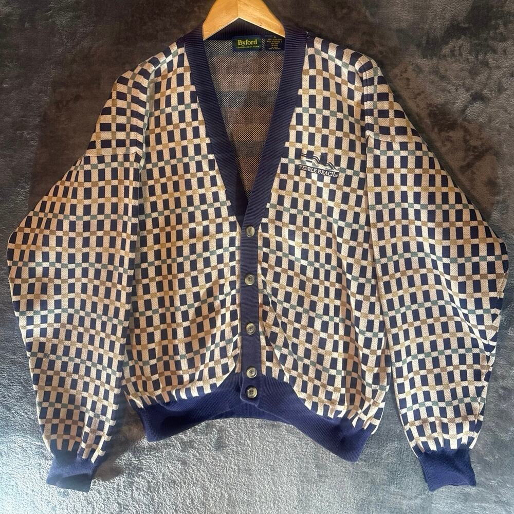 VTG 80s/90s Byford Pebble Beach Golf Knit Cardigan Sweater XL Grandpa Hong Kong!